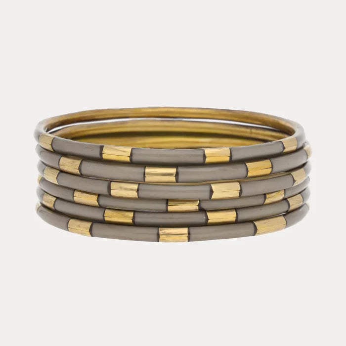 Budagirl ash grey and gold, set of 6 bangle bracelets