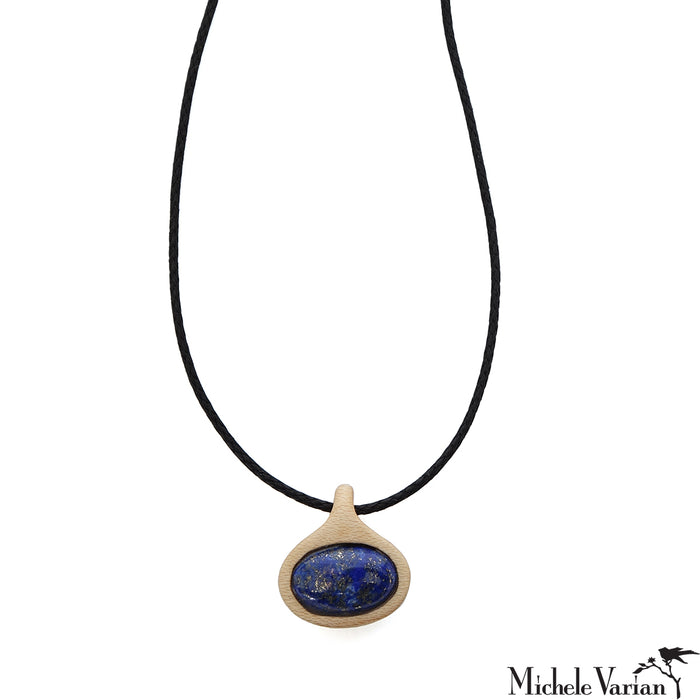 Necklace with a blue pendant on a white background