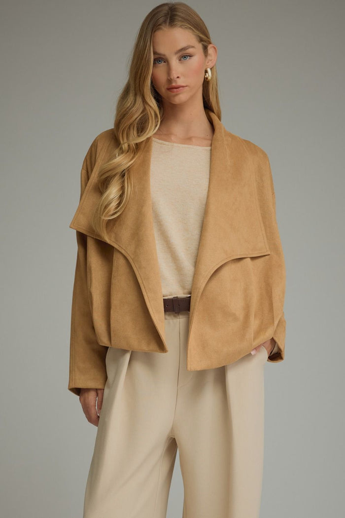 ENTRO Faux Suede Jacket In Camel