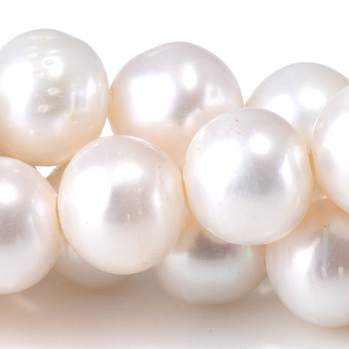 This is a Dakota Stones 10-11mm Freshwater Pearl White Potato Large Gemstone strand of round beads in 8 inch strand.