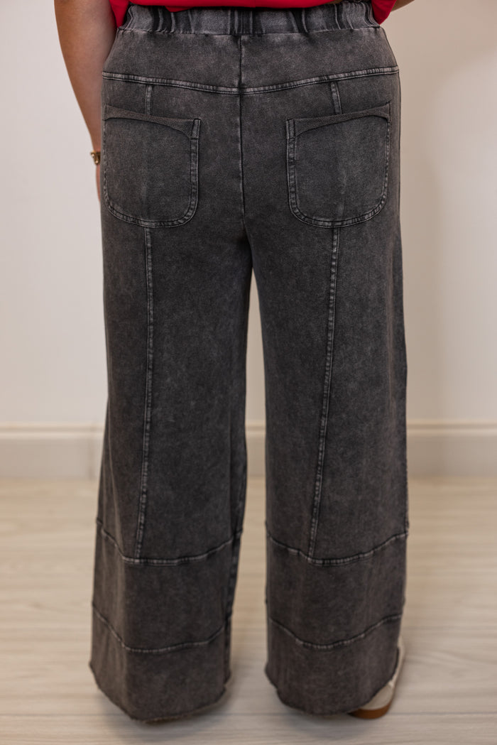 back view black wide leg lounge pant
