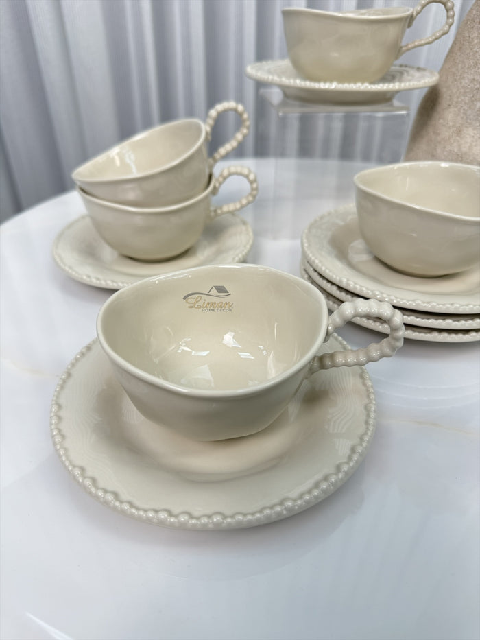 BVR Parel Koffieset 12 Delig | 6 Persoons Beige