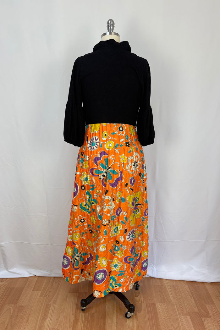 Vintage Night Coat with an Orange Floral Padded Skirt