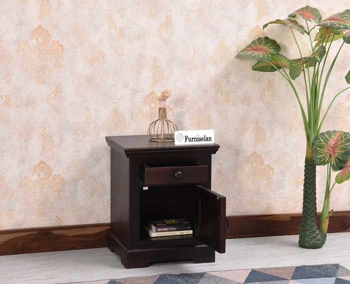 Ajmer Royal Sheesham Wood Bedside Table - Furniselan - Rosewood Finish