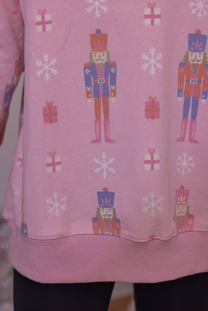 Christmas nutcrackers mock neck sweatshirt by Katydid showing up close look at nutcracker pattern