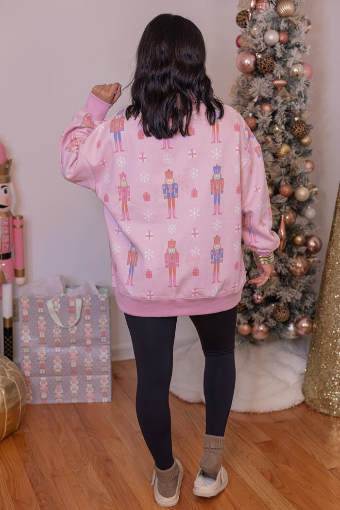 Christmas nutcrackers mock neck sweatshirt by Katydid showing full back view