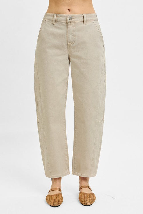 Risen Jeans almond denim barrel jeans with no rips