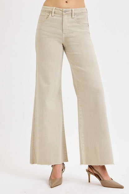 Risen Jeans almond denim wide leg palazzo jeans with tummy control