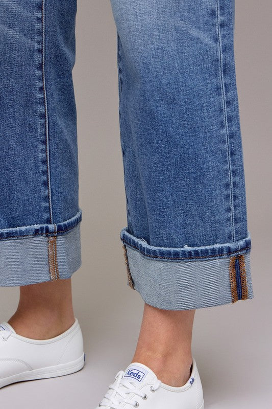 Hidden Jeans classic straight leg Ella jeans in medium washed blue with rolled cuffs showing cuffs