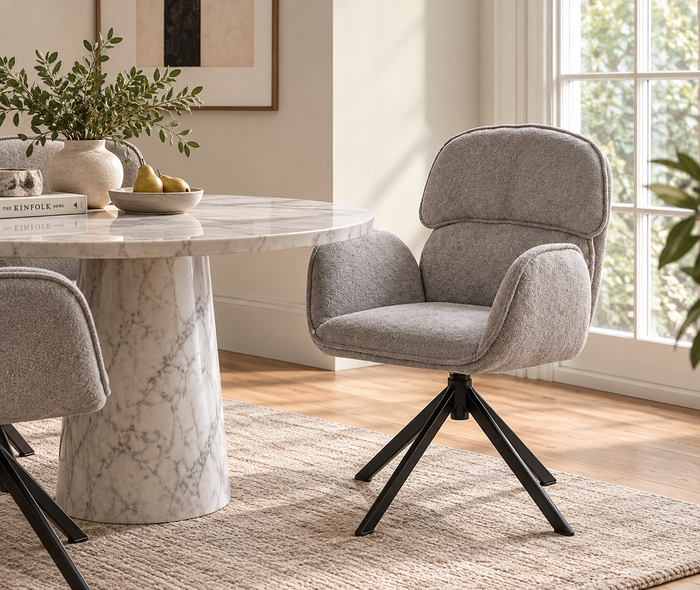 Arden Swivel Fabric Dining Chair with Metal Legs - Grey