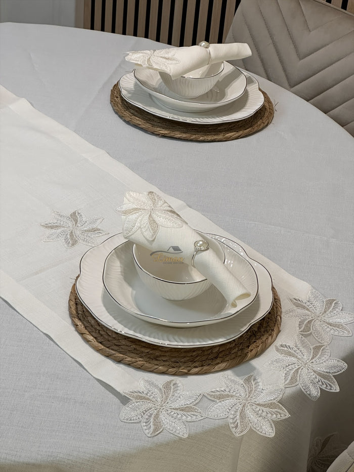 Liman Home Decor - Liman Online Artemis Tafelkleed Set Met Server Cream 18 Delig
