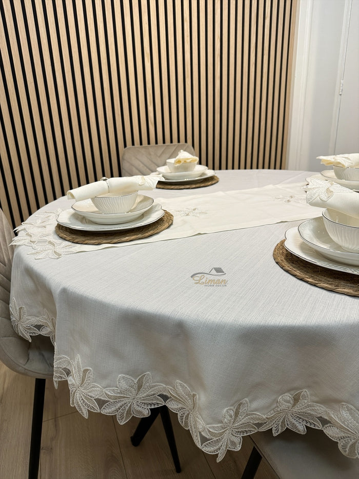 Liman Home Decor - Liman Online Artemis Tafelkleed Set Met Server Cream 18 Delig