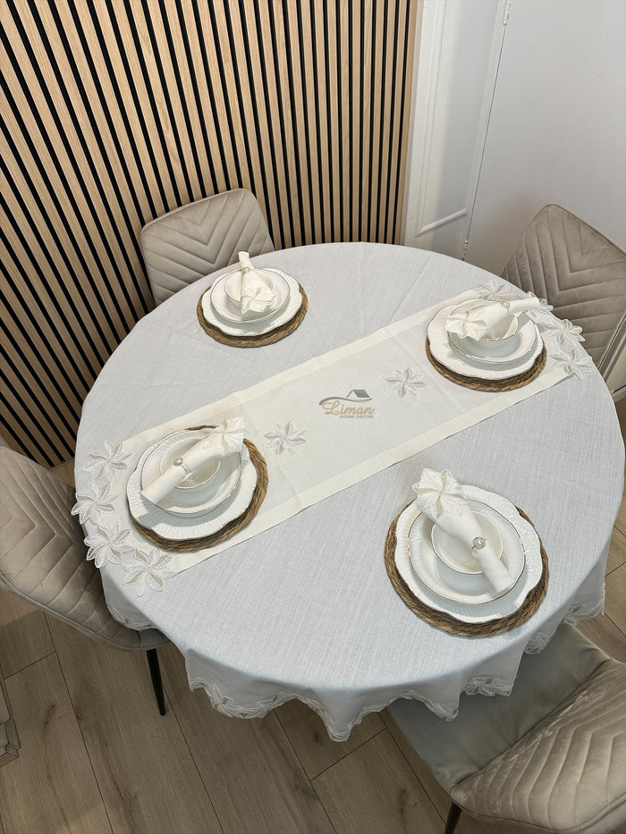 Liman Home Decor - Liman Online Artemis Tafelkleed Set Met Server Cream 18 Delig