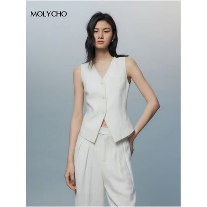 MOLYCHO Daily effortless sleeveless vest wide leg pants casual set relaxed two piece set image 0