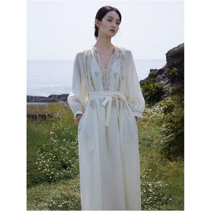 Lyocell Ramie Stir Frying Craft French Nostalgic Embroidery Two Wear Dress image 0