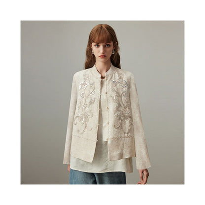 ASAYA5187 – Beige Bloom Embroidered Vest & Jacket Set 🌾✨