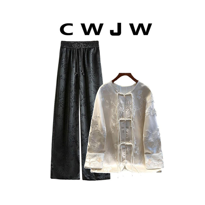 XL / White jacket drooping wide leg pants genuine