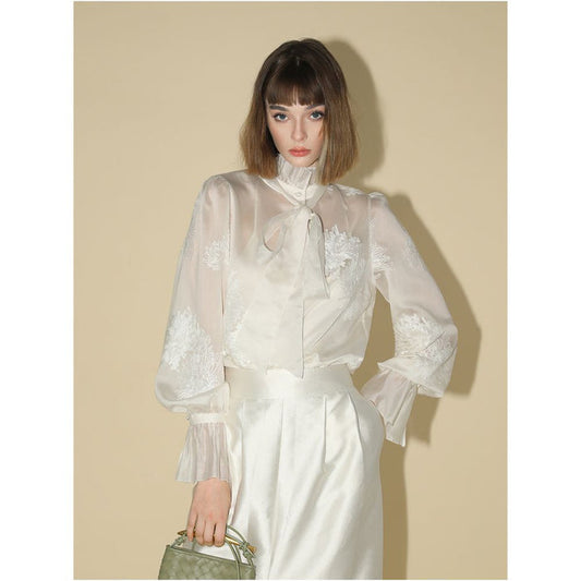 ASAYA5286 – Ivory Éclat Sheer Embroidered Blouse 🤍✨