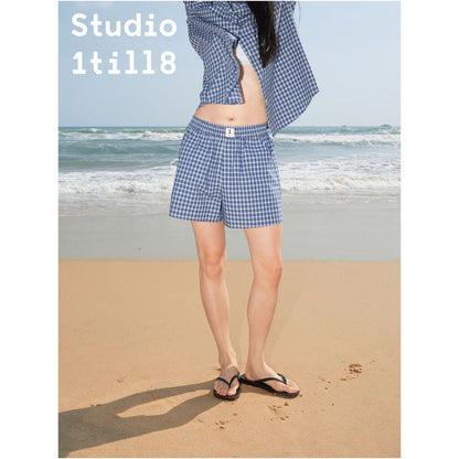 ASAYA6263 – Coastal Check Shirt & Shorts Set 🌊💙