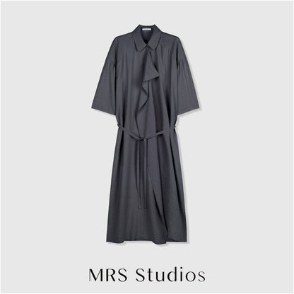 ASAYA6282 – Draped Silk Shirt Dress 🖤🌫️