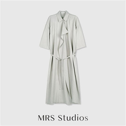 ASAYA6282 – Draped Silk Shirt Dress 🖤🌫️
