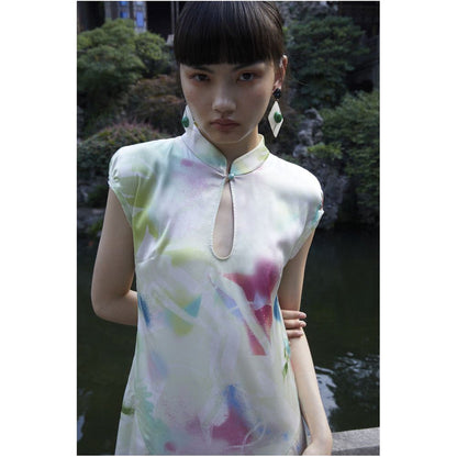 Asaya939 - PaleBlueDot Summer Fashionable Blended Pattern Lotus Leaf Edge Improved Chinese Cheongsam Dress