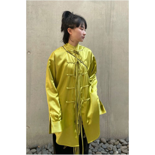 Asaya948  - Ilikeitomouch original design new Chinese style improved lace up green satin green shirt