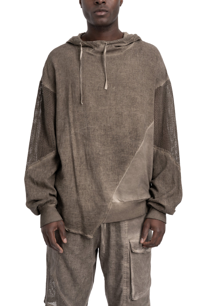 La Haine Inside Us | SS26 - Asymmetric hooded contrast sweater, Fango M1271