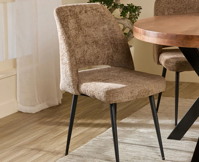 Axionix Flor Dining Chair – Modern Upholstered Dining Chair for Home & Café Textured Dark Beige