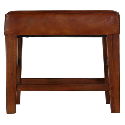 Bare Decor Alvin Genuine Leather Ottoman with Solid Teak Wood Legs, Brown