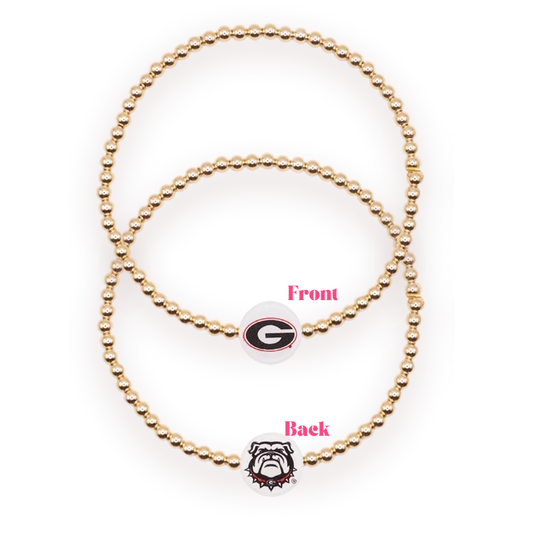 Beaded Blondes Gold beaded bracelet with Georgia bulldogs logos charms