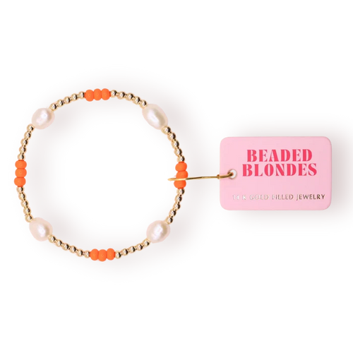 Beaded Blondes orange and pearl beaded bracelets