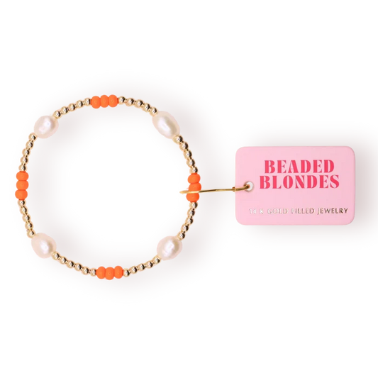 Beaded Blondes orange and pearl beaded bracelets
