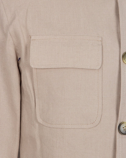 Beige Linen Utility Overshirt-Makrom