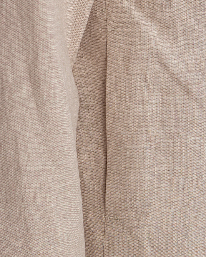 Beige Linen Utility Overshirt-Makrom