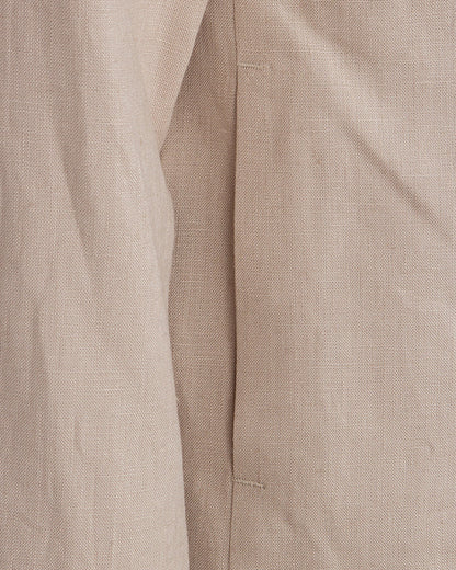Beige Linen Utility Overshirt-Makrom