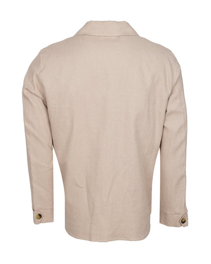 Beige Linen Utility Overshirt-Makrom