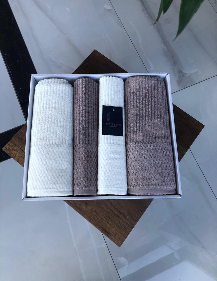Bella Bella Home Ribble Handdoekenset 4 Delig Cream / Bruin