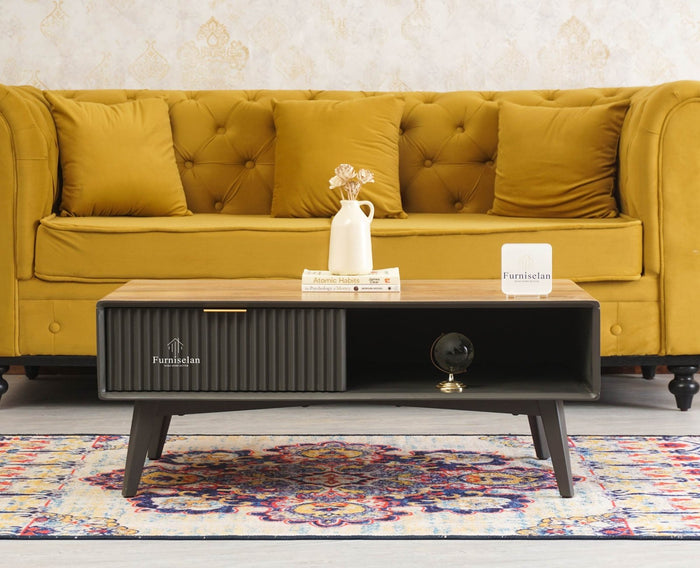 Bengaluru Solid Wood Coffee Table One Drawer - Coffee Table - Furniselan - Slate-Grey