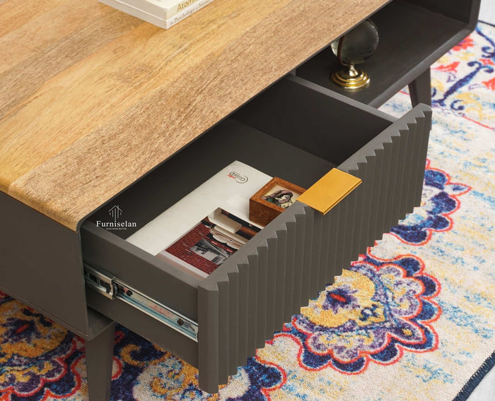 Bengaluru Solid Wood Coffee Table One Drawer - Coffee Table - Furniselan - Slate-Grey