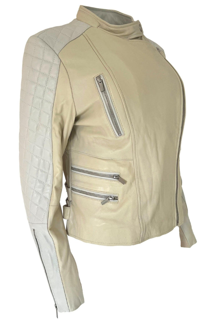 BCBGMAXAZRIA Biker Two Tone Leather Jacket - Runway Catalog