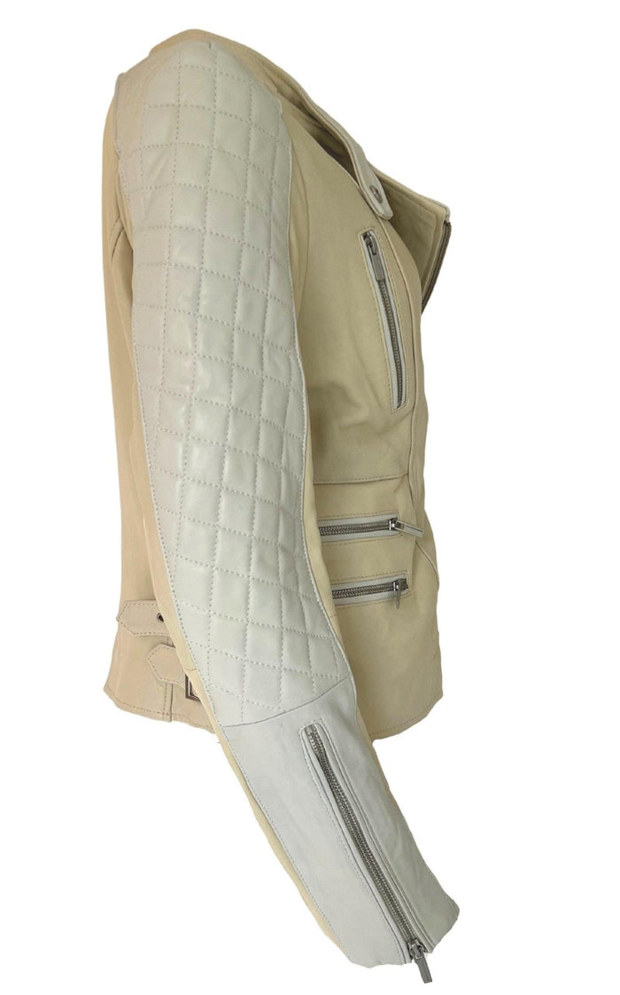 BCBGMAXAZRIA Biker Two Tone Leather Jacket - Runway Catalog