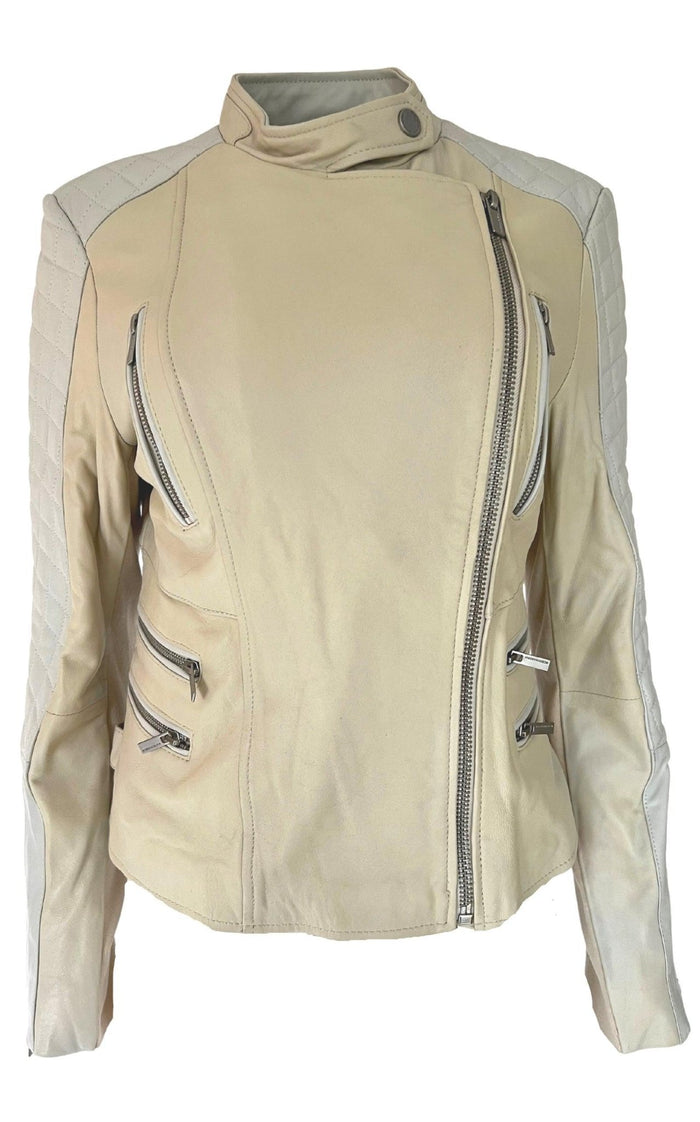BCBGMAXAZRIA Biker Two Tone Leather Jacket - Runway Catalog