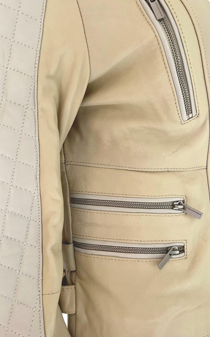 BCBGMAXAZRIA Biker Two Tone Leather Jacket - Runway Catalog