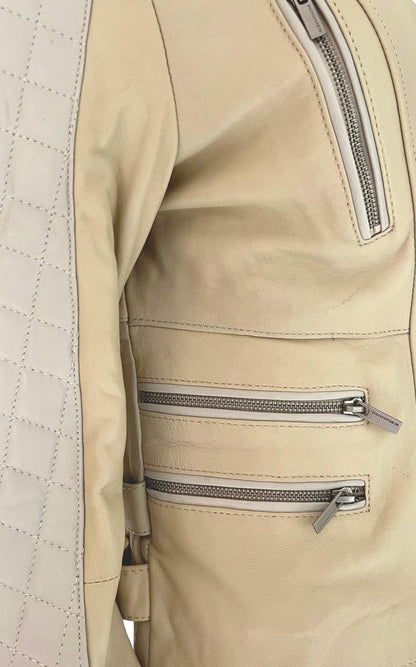 BCBGMAXAZRIA Biker Two Tone Leather Jacket - Runway Catalog