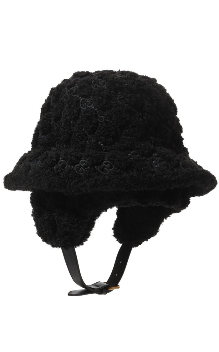 Gucci Black Curly Gg Eco Fur Hat With Ear Flaps - Runway Catalog