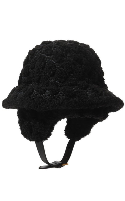 Gucci Black Curly Gg Eco Fur Hat With Ear Flaps - Runway Catalog