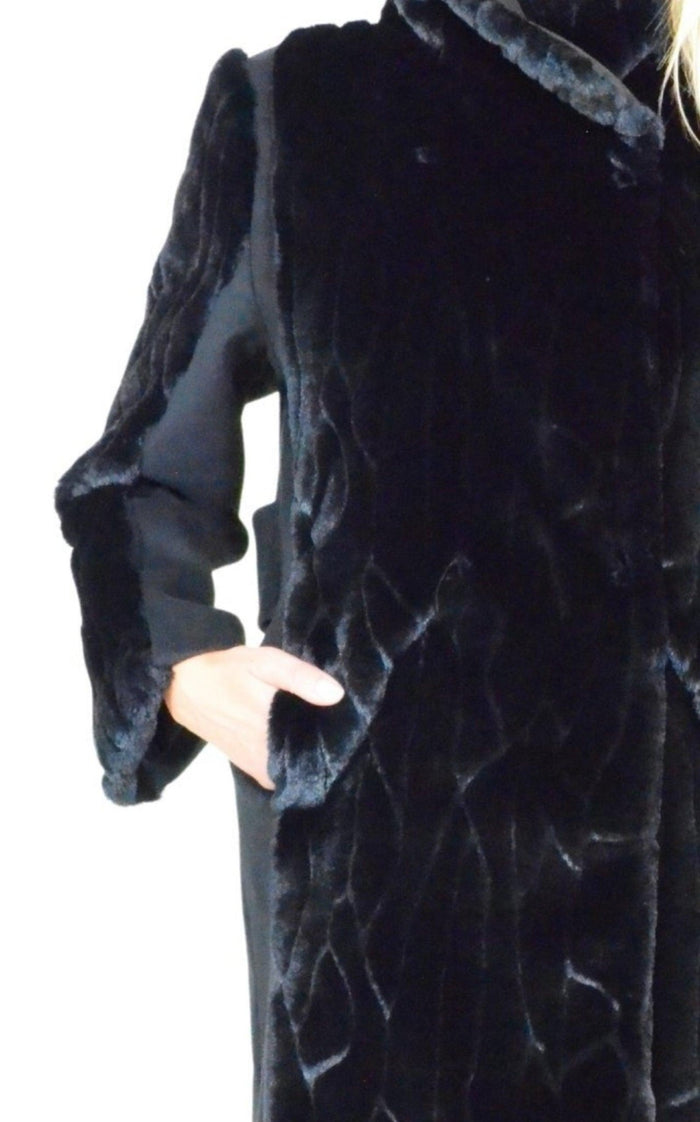 Cult Moda Black Faux Fur Details Long Trench Coat - Runway Catalog