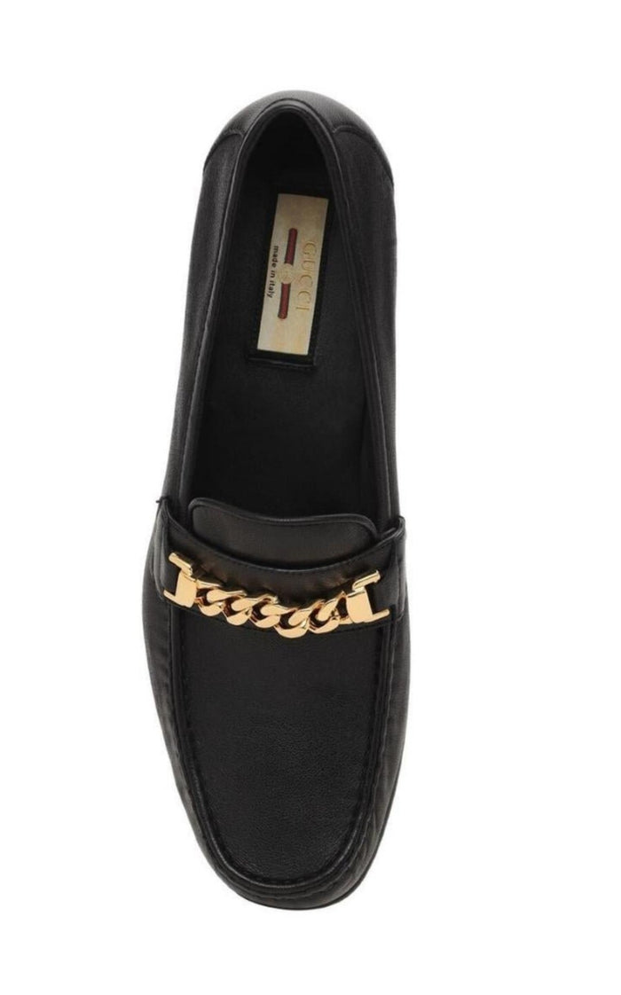 Gucci Black Leather Sylvie Chain Loafers - Runway Catalog