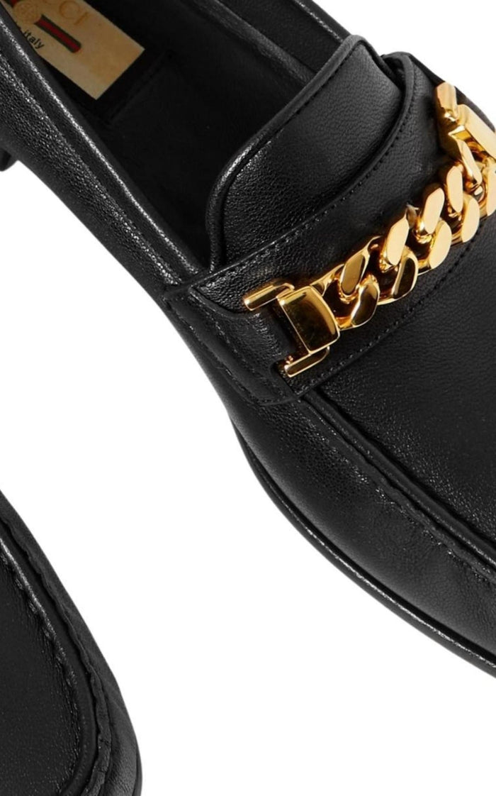 Gucci Black Leather Sylvie Chain Loafers - Runway Catalog